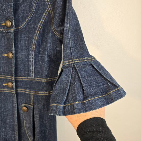 Vintage Paris Blues Denim Coat Women's S Double Breasted Bell Sleeve Y2K Boho - Picture 5 of 12